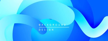 Soyut sıvı şekilleri, canlı maviler, gradyanlar modern arkaplan tasarımı yaratır. Metin arka plan tasarımı okur. Yumuşak eğriler kompozisyona hakim.