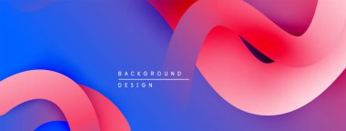 Soyut sıvı şekiller, parlak mavi, pembe renkler. Modern tasarım, pürüzsüz gradyanlar dinamik görsel efekt yaratır. Arkaplanda metin ögeleri.