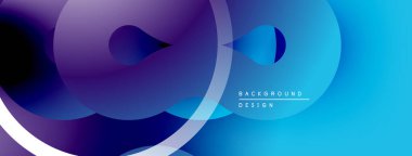 Soyut tasarım özellikleri üst üste binen daireler, gradyanlar. Mavi, mor renkler modern görsel efektler yaratır. Minimalist stil.