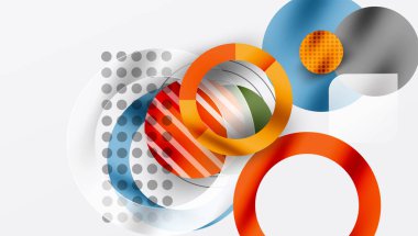 Soyut tasarım özellikleri üst üste binen daireler, çizgiler, noktalar. Turuncu, mavi, gri tonlar modern görsel kompozisyon oluşturur. Temiz arkaplan şekilleri geliştirir.