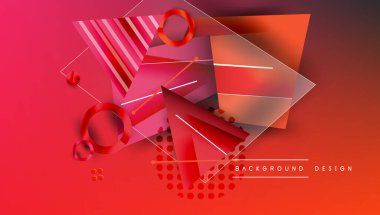 Soyut geometrik bileşim. Kırmızı gradyanlar baskın, şekiller üst üste biniyor ve dinamik görsel efekt yaratıyor. Modern tasarım elemanları.