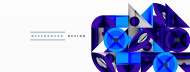 Soyut geometrik şekiller, mavi mor tonlar, modern tasarım. Temiz beyaz arkaplan karşıtlık ve görsel cazibe sağlar.