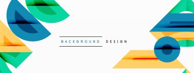 Soyut geometrik şekiller örtüşür, canlı görsel doku oluşturur. Sarı, deniz mavisi, kırmızı renkler beyaz alana hakim. Modern tasarım ögesi.