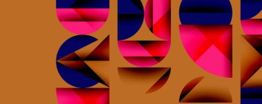 Soyut geometrik şekiller, canlı renkler, modern tasarım. Bileşik özellikler üst üste binerek, dinamik görsel etki yaratır.