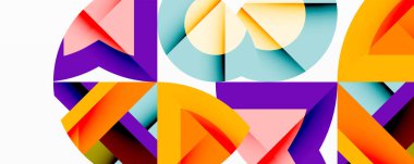 Soyut geometrik şekiller örtüşür, canlı renkli desenler yaratır. Kalın renkler kompozisyona hakim, modern estetik sunuyor..