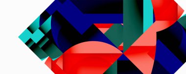 Soyut geometrik bileşim. Kalın renkler kesişiyor, dinamik görsel deneyim yaratıyor. Şekiller örtüşüyor, karmaşık desenler oluşturuyor. Modern tasarım.