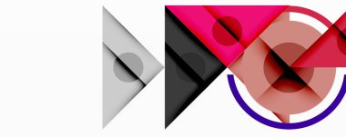 Soyut geometrik bileşim. Şekiller örtüşüyor, dinamik görsel ilgi yaratıyor. Pembe, gri, mor renkler tasarımda baskın..