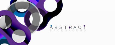 Soyut tasarım, üst üste binen daireler, canlı mor, mavi renkler. Modern kompozisyon dinamik görsel efekt yaratır. Temiz, minimalist stil.