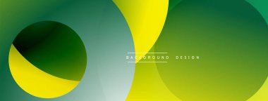 Soyut tasarım özellikleri üst üste binen daireler, gradyanlar. Yeşil, sarı renkler kompozisyona hakim. Modern estetik, basit arkaplan.