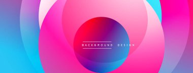Soyut renkli çemberler örtüşüyor ve canlı bir arkaplan oluşturuyor. Modern tasarım çeşitli renkler, pembeler, maviler, morlar içerir. Metin arkaplan tasarımı okur.