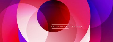 Soyut kompozisyon. Üst üste binen daireler canlı renk değişimleri yaratır. Pembe, mor, kırmızı renkler tasarımda baskın. Modern estetik.