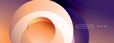 Soyut gradyan katmanlar dinamik dairesel bileşim oluşturur. Sıcak turuncu geçişleri serin mor renklere dönüştürür. Modern tasarım ögesi.