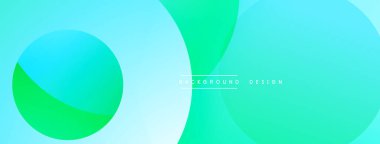 Soyut sıvı şekiller, turkuaz, yeşil renkler. Üst üste binen daireler dinamik görsel efekt yaratır. Minimalist tasarım, modern estetik.