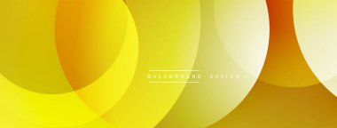 Soyut sarı arkaplan. Üst üste binen daireler dinamik görsel efekt yaratır. Modern tasarım, gradyanlar, basit şekiller..