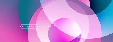 Soyut daireler örtüşüyor, canlı pembeler, morlar, maviler yaratıyor. Modern tasarım dinamik enerjiyi, pürüzsüz eğimleri öneriyor.