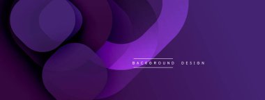 Mor soyut arkaplan özellikleri üst üste binen daireler, kıvrımlar. Değişken tonlara sahip modern tasarım, basit metin elemanları mevcut.