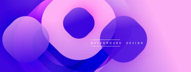 Soyut daireler örtüşüyor, canlı mor, pembe gradyanlar yaratıyor. Modern tasarım akıcılık, hareket, dinamik bileşim öneriyor.