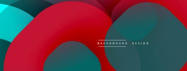Soyut çakışan çemberler canlı bir zemin oluşturur. Kırmızı, deniz mavisi, siyah renkler pürüzsüz, modern tasarım elementi..