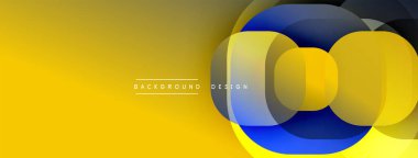 Soyut sarı arkaplan özellikleri üst üste binen mavi daireler, modern tasarım yaratıyor. Minimum metin arka plan tasarımı okur. Basit, temiz estetik..