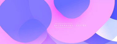 Soyut daireler örtüşüyor, canlı pembeler, morlar, maviler yaratıyor. Yumuşak eğimler derinlik ve modern tasarım unsurları sunar.