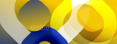 Soyut şekiller örtüşür, dinamik görsel etki yaratır. Renkler sarı, mavi, bej, beyaz. Arka planlar için modern tasarım ögesi.