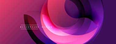 Soyut pembe mor tasarım. Üst üste binen daireler dinamik akış yaratıyor, modern estetik. Metin arkaplan tasarımı okur.