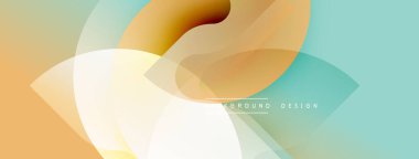 Soyut sıvı şekilleri kesişir. Yumuşak gradyanlar modern, minimalist bir zemin oluşturur. Açık renkler kompozisyona hakim.