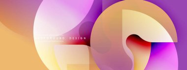 Soyut sıvı şekiller, canlı renklerin karışımı. Turuncu, mor renkler modern tasarım yaratır. Arkaplanda metin ögeleri, pürüzsüz eğimler var.