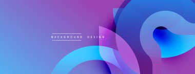 Soyut gradyanlar mor, mavi renkleri harmanlarlar. Üst üste binen şekiller dinamik görsel efekt yaratır. Modern tasarım ögeleri pürüzsüz geçişler sunar.