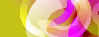 Soyut renkli arkaplan. Üst üste binen daireler dinamik görsel efekt yaratır. Sarı, pembe, turuncu renkler kompozisyona hakim. Modern tasarım ögesi.