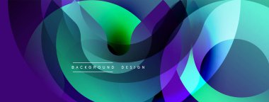Soyut sıvı şekilleri örtüşür ve canlı renk değişimleri yaratır. Mor, yeşil, mavi renkler tasarımda baskın. Modern arkaplan dokusu.