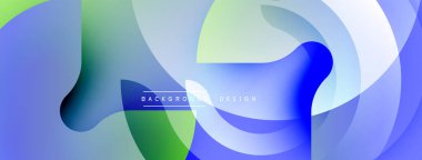 Soyut sıvı şekilleri üst üste binerek dinamik mavi, yeşil gradyanlar oluşturur. Modern tasarım hareketi, enerjiyi, görsel ilgiyi önerir.