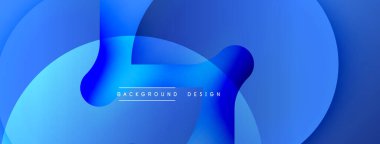 Soyut mavi şekiller örtüşür, dinamik sıvı tasarımı yaratır. Metin, kompozisyon içerisindeki arkaplan tasarımını okur.