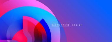 Soyut canlı tasarım, üst üste binen daireler, gradyanlar. Mor, mavi, pembe renkler modern görsel etki yaratır. Metin arkaplan tasarımı okur.
