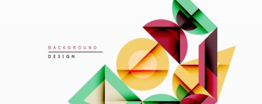 Soyut geometrik bileşim. Üst üste binen şekiller dinamik görsel efekt yaratır. Parlak renkler, modern tarz, arkaplan veya sunumlar için temiz tasarım.