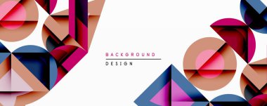 Soyut geometrik şekiller örtüşür, dinamik bileşim yaratır. Renkler arasında kahverengi, mavi, pembe ve derinlik katan renkler vardır. Minimalist tasarım arka plan veya pankartlar için uygundur.