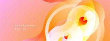 Soyut akışkan şekiller, sıcak renkler karışımı. Şeftali, turuncu, sarı renkler dinamik bileşim oluşturur. Yumuşak kıvrımlar hareketi, enerjiyi gösterir.