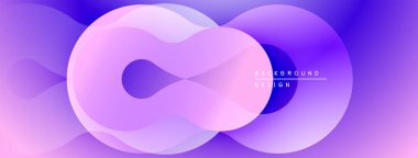 Soyut tasarım akışkan şekiller, değişken renkler. Mor, pembe renkler modern görsel efektler yaratır. Yumuşak geçişler kompozisyona hakim..