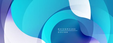 Soyut sıvı şekilleri, canlı maviler, beyaz aksanlar. Modern tasarım, pürüzsüz eğimler dinamik kompozisyon yaratır. Minimalist estetik.