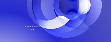 Soyut mavi tasarım üst üste binen dairesel katmanlar içeriyor. Gradyan gölgeler derinlik yaratır, modern estetik. Mevcut en küçük metin.