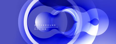 Soyut mavi tasarım, üst üste binen daireler, gradyanlar. Modern estetik, temiz çizgiler, dijital arkaplanlar için uygun.