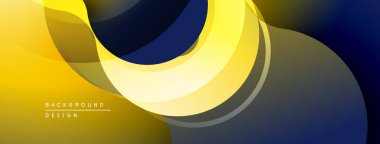 Soyut akış katmanları, sarı, donanma, gri. Dinamik bileşim modern görsel etki yaratır. Yumuşak eğimler hareketi, derinliği gösterir.