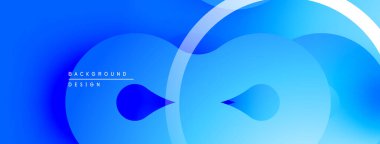 Soyut mavi tasarım, üst üste binen daireler, gradyanlar, akan şekiller. Dijital projeler için modern arkaplan.