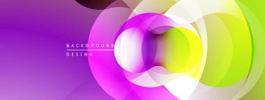 Soyut, enerjik çemberler harmanlanarak akışkan renkli bir arkaplan oluşturuyor. Modern tasarım eğimleri, eğrileri, pürüzsüz geçişleri içerir.