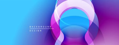 Soyut eğim arkaplanı. Üst üste binen daireler dinamik görsel efekt yaratır. Mavi, mor renkler kompozisyona hakim. Modern tasarım ögesi.