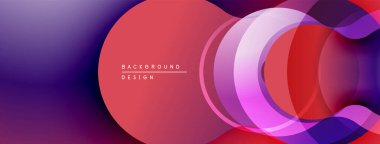 Soyut tasarım, üst üste binen daireler, canlı mor, kırmızı renkler. Modern estetik, pürüzsüz gradyanlar dinamik görsel akış yaratır.