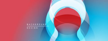 Soyut tasarım katmanlı daireler, gradyanlar içerir. Kırmızı, mavi renkler kompozisyona hakim. Modern estetik, temiz çizgiler sunar.