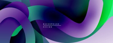 Soyut sıvı şekiller, canlı renklerin karışımı. Modern tasarım, pürüzsüz eğimler dinamik arkaplan yaratır. Mor, yeşil renkler kompozisyona hakim..