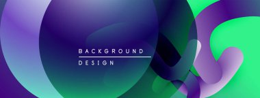 Soyut sıvı şekilleri canlı mor, mavi ve yeşil renkleri harmanlar. Modern tasarım dinamik görsel deneyim yaratır.