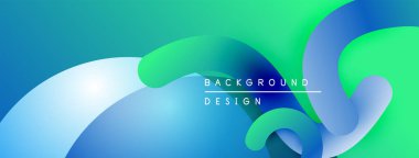 Soyut sıvı şekilleri mavi ve yeşillikleri harmanlıyor. Gradyan arka plan dinamik görsel efekt yaratır. Projeler için modern tasarım ögesi.